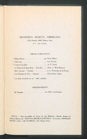Biblioteca Selecta Americana - Obras publicadas [y] Proximamente
