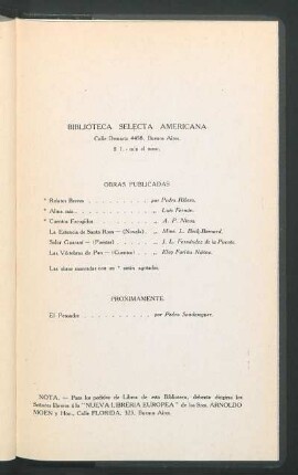 Biblioteca Selecta Americana - Obras publicadas [y] Proximamente