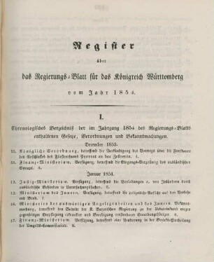Register über das Regierungs-Blatt für das Königreicht Württemberg vom Jahr 1854