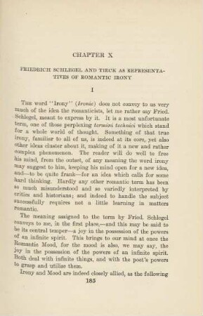 Chapter X Friedrich Schlegel and Tieck as Representatives of Romantic Irony