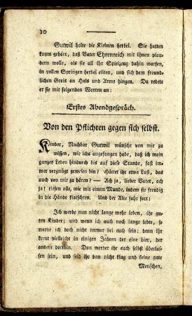 Erstes Abendgespräch. Von den Pflichten gegen sich selbst.
