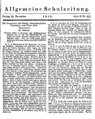 Die Programme der königl. wirtembergischen Gymnasien vom Jahre 1828 : (Beschluss.)