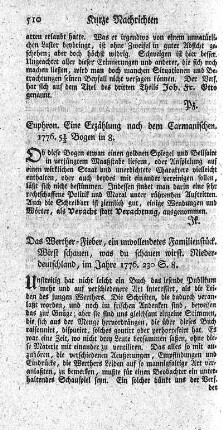Das Werther-Fieber, ein unvollendetes Familienstück.