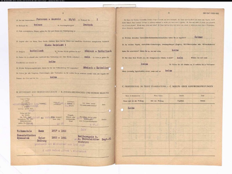 Entnazifizierung Egon Graf Von Westerholt Und Gysenberg , geb. 29.03.1910 (Forstwirt)
