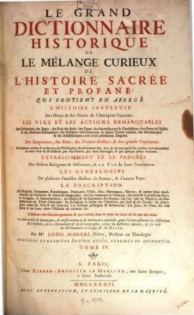 Le Grand Dictionaire Historique Ou Le Mélange Curieux De L'Histoire Sacrée Et Profane, 4. H - ME