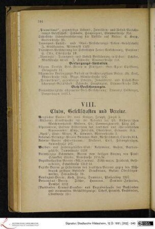 VIII. Clubs, Gesellschaften und Vereine.