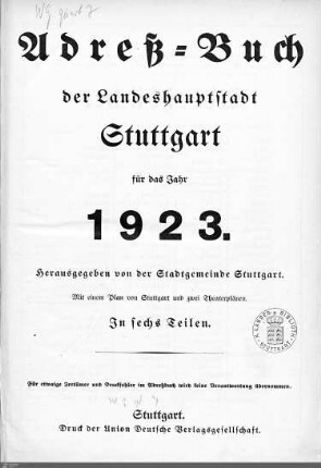 1923: Stuttgarter Adressbücher, 1923