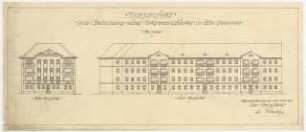 Wohnhausbebauung Projekt Eckgrundstück, Berlin-Spandau: Eckansicht und Südansicht 1:200
