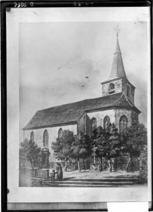Hardheim Alte Kirche im Spätgotischen Baustil Graphik - Federzeichnung (1881)