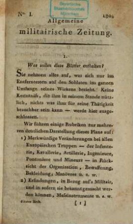 Mars : eine allgemeine militairische Zeitung, 1. 1805