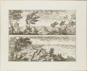 Kupferstich: Tumuli Vetustißimorum Sueciae Regum dimidium miliare Ubsalia distantes ... / Delineatio loci amoeni et antiquitat uencrabilis, ...
