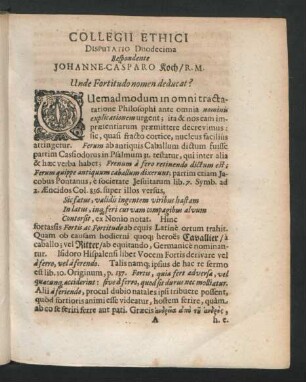 Collegii Ethici Disputatio Duodecima. Respondente Johanne-Casparo Koch