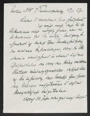Brief von Max Liebermann an Gerhart Hauptmann