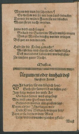 Argument oder innhalt deß fünfften Actus.