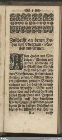 Zuschrifft an denen Hohen und Niedrigen, Reichen und Armen