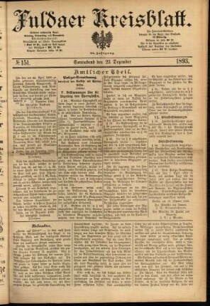 Erste Ausgabe vom Samstag, den 23. Dezember 1893.