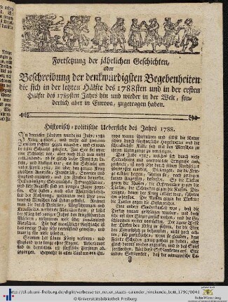 Fortsetzung der jährlichen Geschichten, oder Beschreibung der denkwürdigsten Begebenheiten.