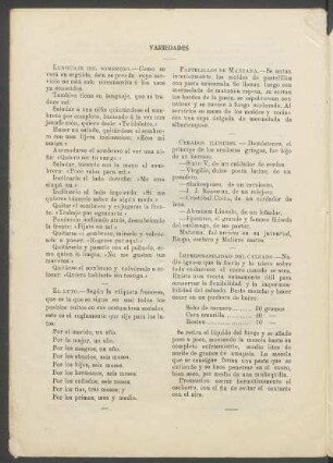 Variadades : Lenguaje del sombrero. [y] El luto. [y] Pastelillos de manzana. [y] Creados ilustres. [y] Impermeabilidad del calzado.