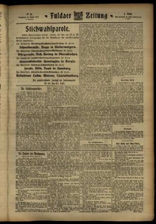 Zweite Ausgabe vom Donnerstag, den 18. Januar 1912.