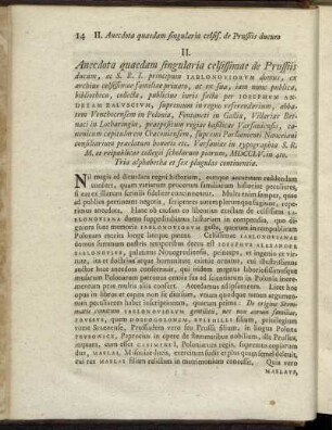 [ II. Anecdota quaedam singularia celsis. de Prussiis ducum ac S. R. I. principum Iablonouiorum domus.]