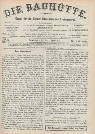 No. 14. Frankfurt a.M., den 7. April 1917. 60. Jahrgang.