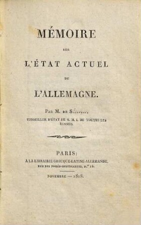 Mémoire sur l'état actuel de l'Allemagne