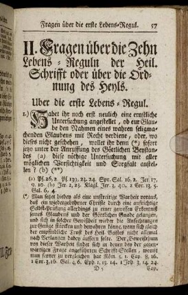 II. Fragen über die Zehn Lebens-Reguln der Heil. Schrifft oder über die Ordnung des Heyls