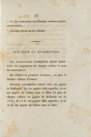 Avis Pour la Souscription
