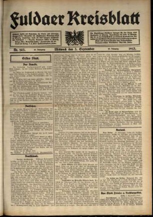Erste Ausgabe vom Mittwoch, den 03. September 1913.