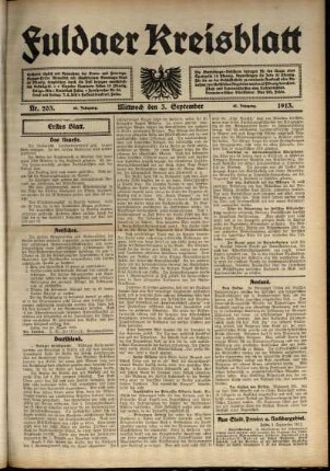 Erste Ausgabe vom Mittwoch, den 03. September 1913.