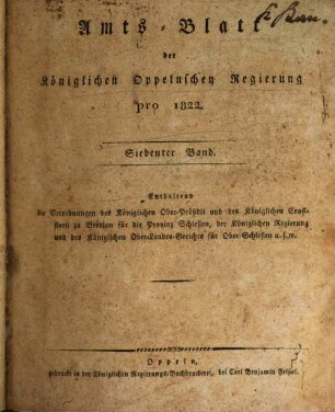 Amtsblatt des Regierungspräsidenten in Oppeln. 1822