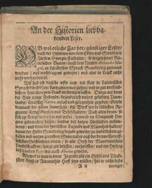 An den Historien liebhabenden Leser.