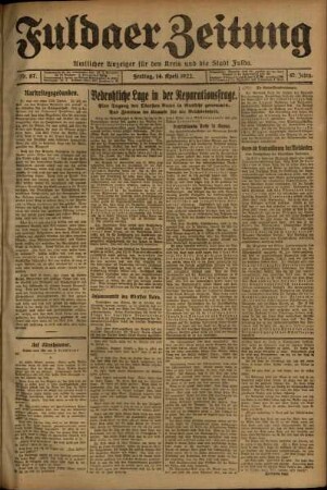 Erste Ausgabe vom Freitag, den 14. April 1922.