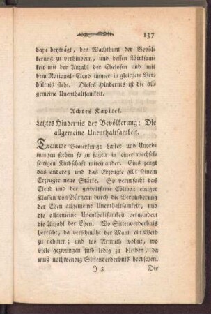 Achtes Kapitel. Letztes Hindernis der Bevölkerung: Die allgemeine Unenthaltsamkeit