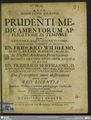 Dissertatio Solennis De Prudenti Medicamentorum Applicatione In Tempore