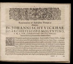 Dedikation an Johannes Schweikard von Kronenberg, Erzbischof zu Mainz