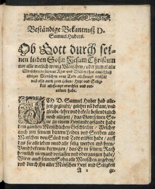 Beständige Bekantnuß D. Samuel Hubers.