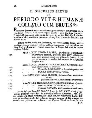 II. Discursus brevis de Periodo Vitae Humanae Collato cum Brutis