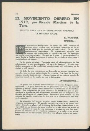 El movimiento obrero en 1919 : Apuntes para una interpretación marxista de historia social
