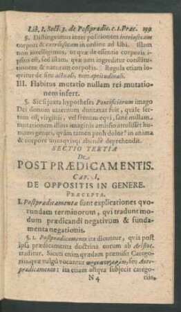Sectio Tertia De Post Praedicamentis.