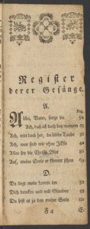 Register derer Gesänge.