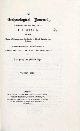 The archaeological journal. 49. 1892