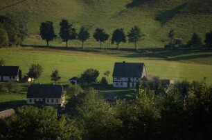 Landschaft bei Seiffen : Häuser im Spielzeugdorf Seiffen, Erzgebirge, Sachsen