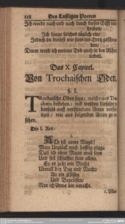 Das X. Capitel, Von Trochaischen Oden