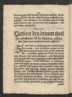 XXXIII. Verbott den dritte theil der pfandung uff die schulden zeschlachen/ deren man einanderen wyter gstündet.