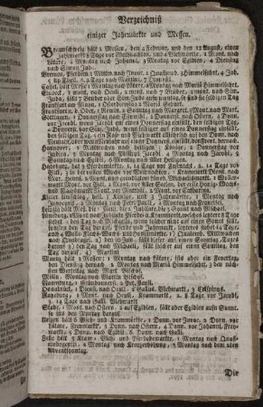 Verzeichniß einiger Jahrmärkte und Messen.
