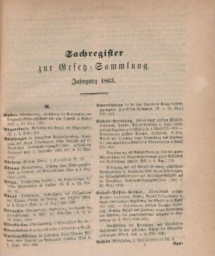 Sachregister zur Gesetz-Sammlung. Jahrgang 1863