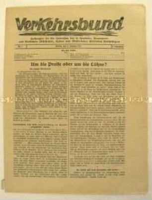 Mitteilungsblatt "Verkehrsbund" u.a. über Preise und Löhne