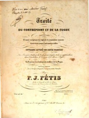 Traité du contrepoint et de la Fugue : contenant l'exposé analytique des régles de la composition musicale depuis jusqu'à huit parties réelles ; ouvrage divisé en deux parties. 1