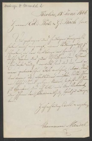 Brief an Musikverlag Ed. Bote und G. Bock  : 15.06.1866